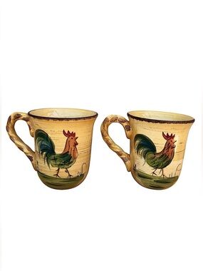 Rooster by Home Discontinued Ceramic Yellow Brown Red 2 Coffee Mug Farm House